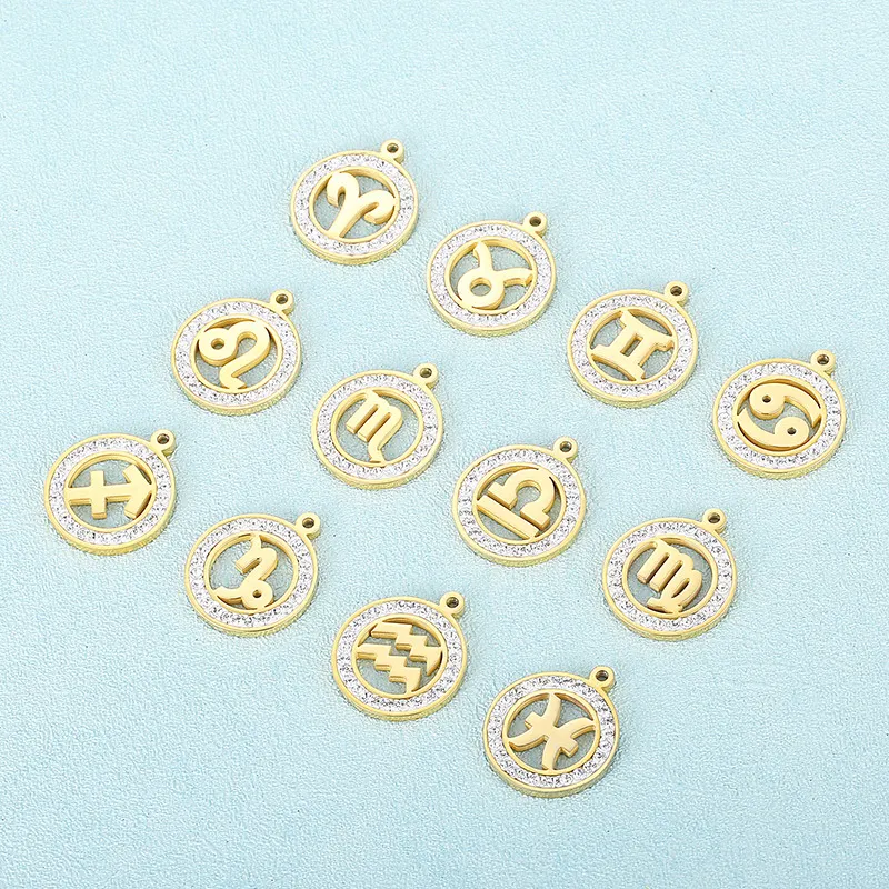 Twelve Constellation Necklace Pendant Stainless Steel Jewelry DIY Accessories