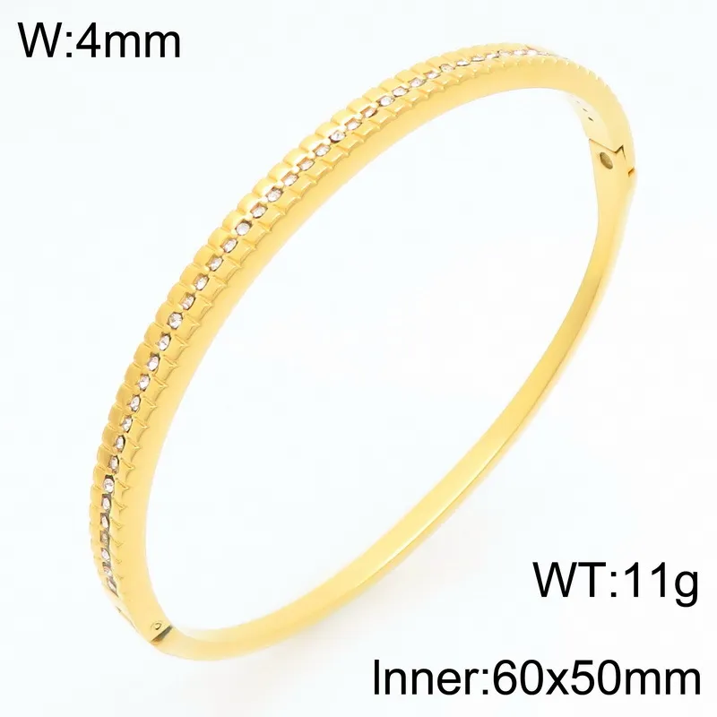 Stylish and Minimalist Stainless Steel Zircon Round Buckle Gold Bracelet Bangles