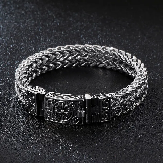 Personalized Square Fish Scale Titanium Steel Bracelet Skull Punk Men's Retro Pattern Stainless Steel Bracelet