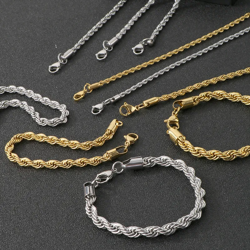 Cross-Border Hot Sale: Fried Dough Twists, Twisted Rope, European and American Style, Simple Stainless Steel Twisted Chain, Men's and Women's Jewelry