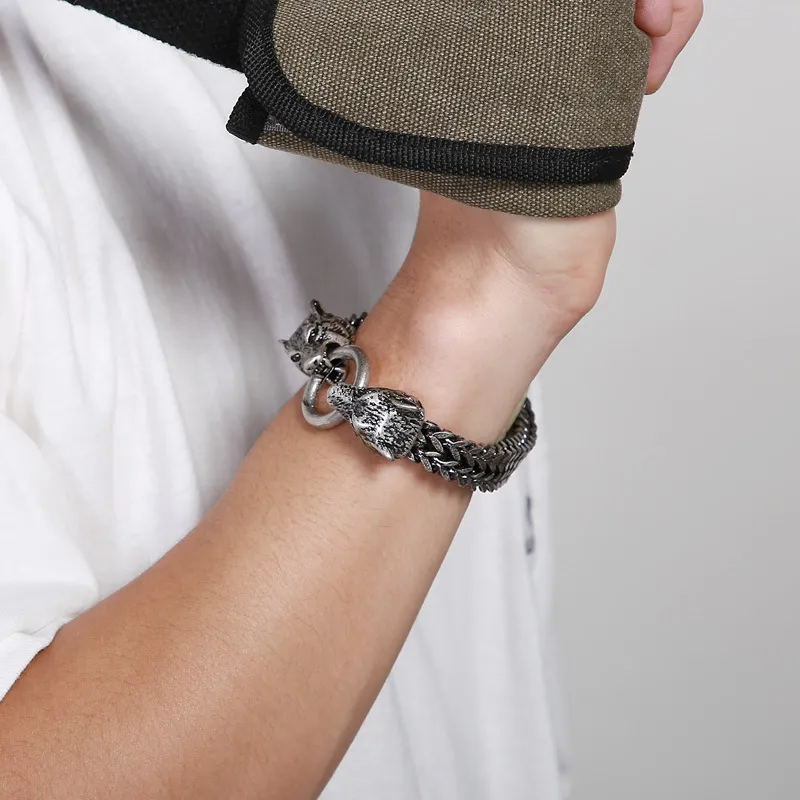 Punk Fashion Double Wolf Heads Multicolor Stainless Steel Men's Bracelet