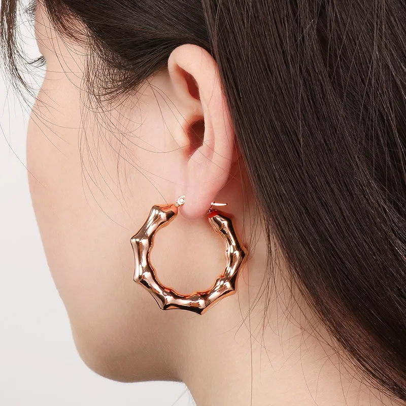 Fashion Stainless Steel U-Shaped Bamboo Hollow Earrings Personalized 18K Vacuum Gold-Plated Earrings