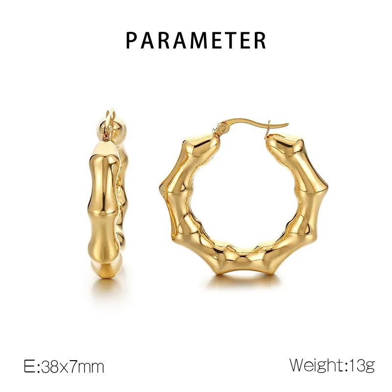 Fashion Stainless Steel U-Shaped Bamboo Hollow Earrings Personalized 18K Vacuum Gold-Plated Earrings