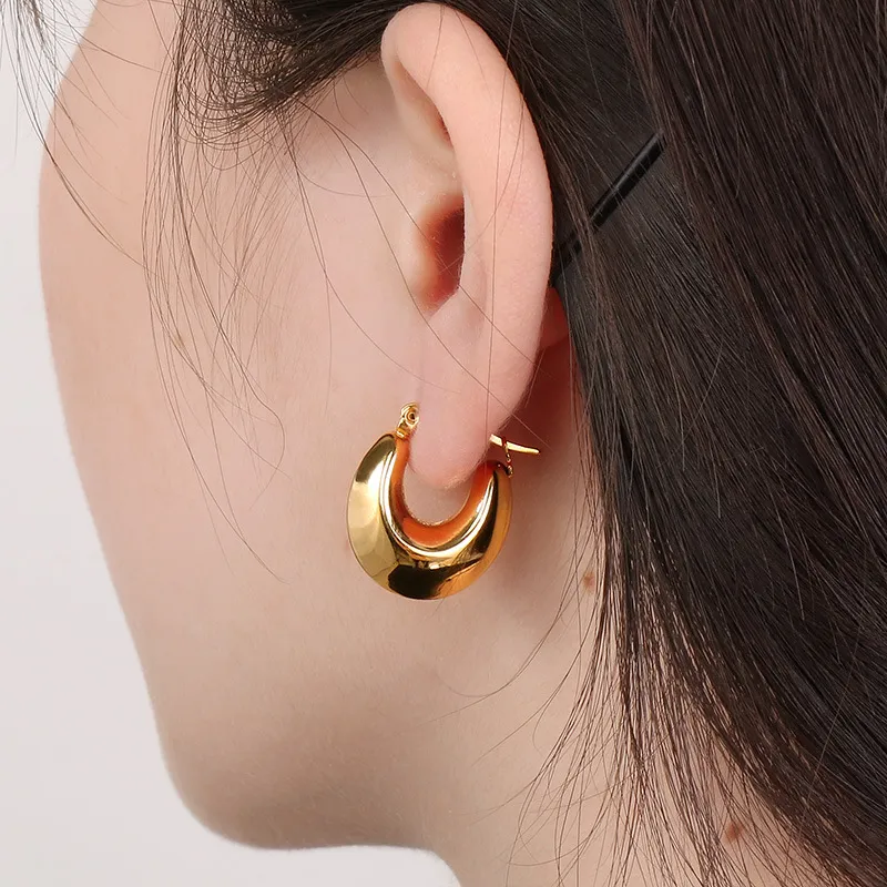 Trendy Stainless Steel U-Shaped Polished Huggie Earrings Geometric French Hollow Earrings Wholesale