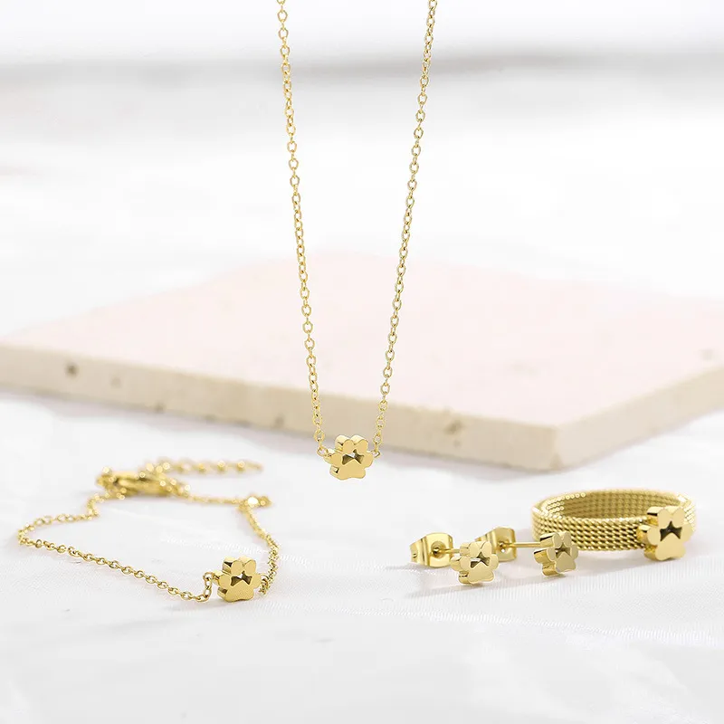 Personalized Cat Paw Stainless Steel Jewelry Set of Four Jewelry Pieces