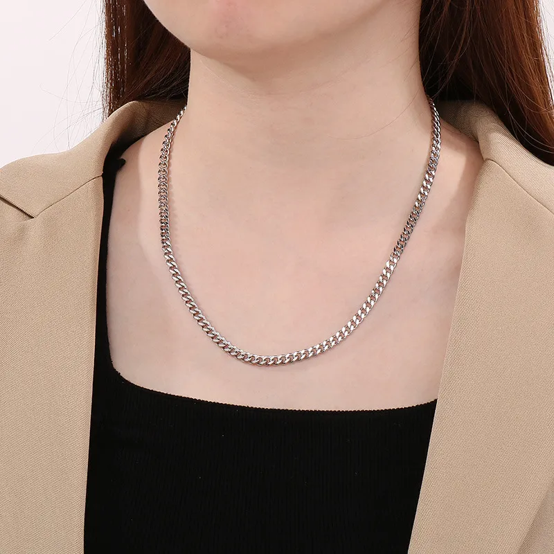Hip Hop Style Stainless Steel Double-Sided Grinding Multi Size Cuban Chain Lobster Buckle Fashion Bracelet&Necklace Set