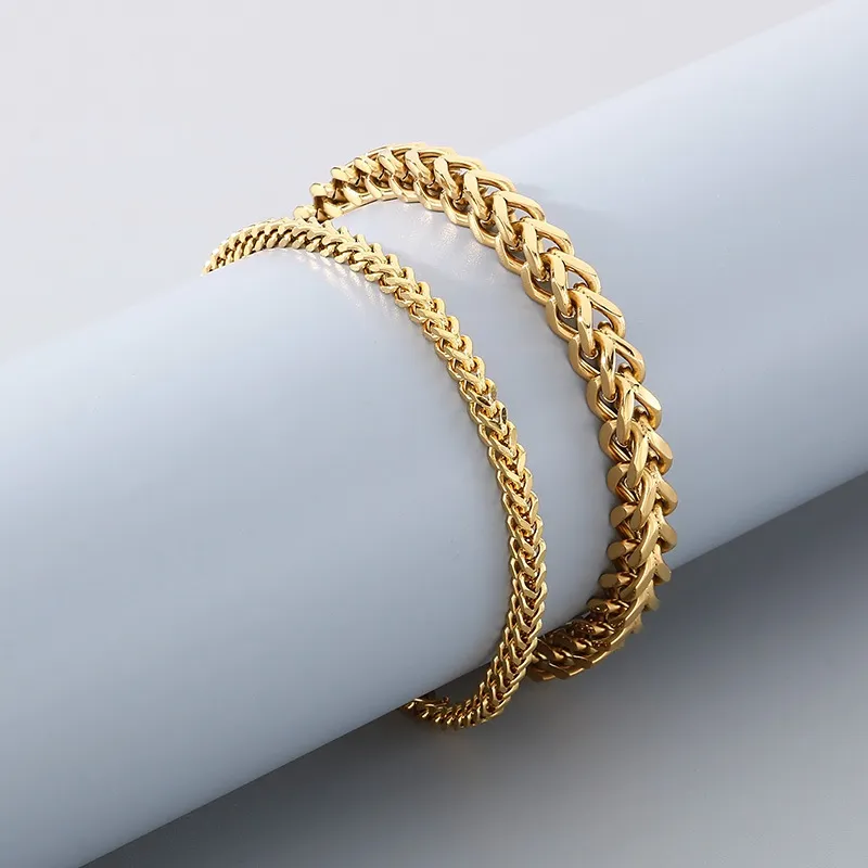 New Stainless Steel Couple Keel Bracelet European and American Simple Four Sided Polished High-End Cuban Chain Bracelet Wholesale