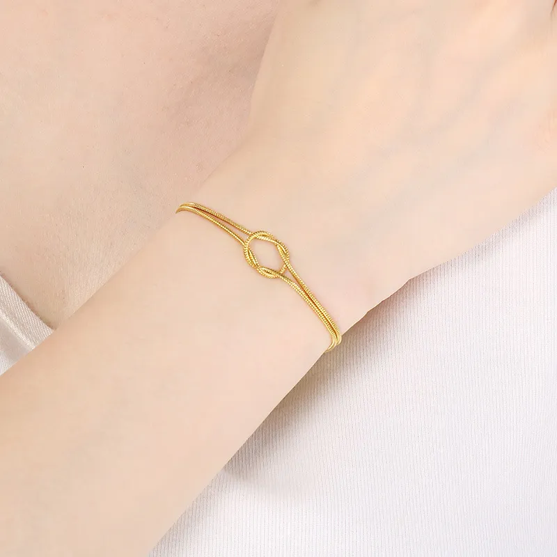 Ins Women's Bracelet 18K Gold-Plated Adjustable Knotted Round Snake Chain Delicate Jewelry