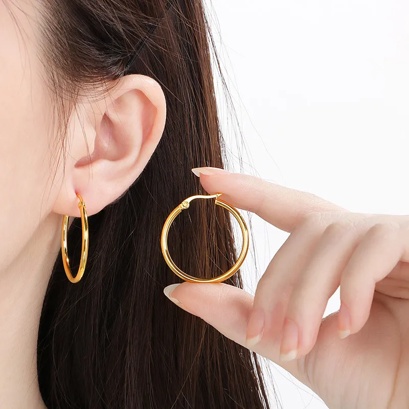 Vintage-Inspired Plain Large Hoop Earrings in Durable Stainless Steel