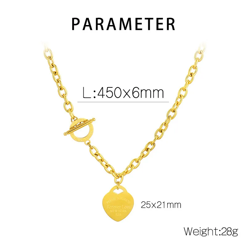 Ins Ot Clasp Heart Bracelet O-Chain Letter Peach Heart Stainless Steel Jewelry Set