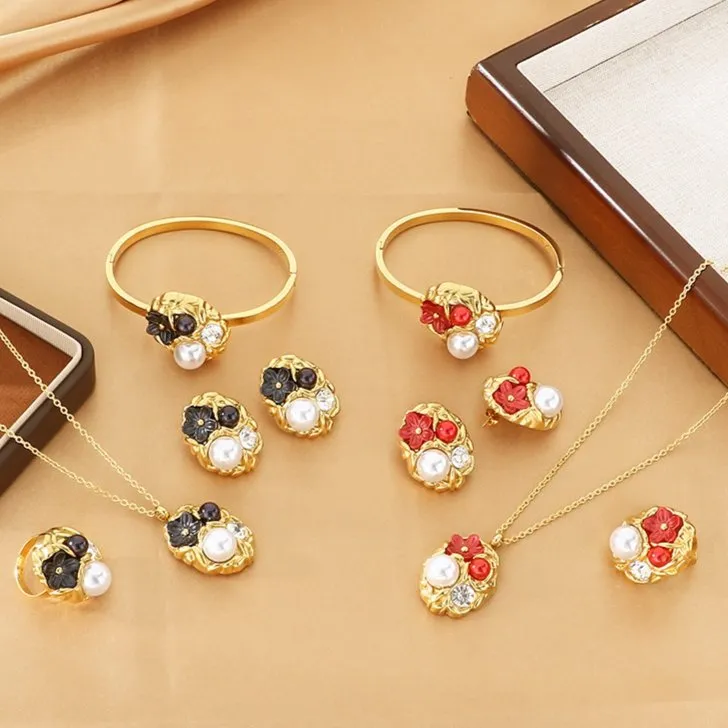 Chic Stainless Steel Set Featuring Exaggerated Pearl Inlay
