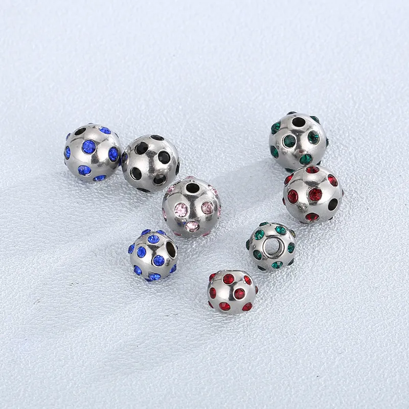 Stainless Steel Diamond Studded Beads DIY Bracelet Accessories