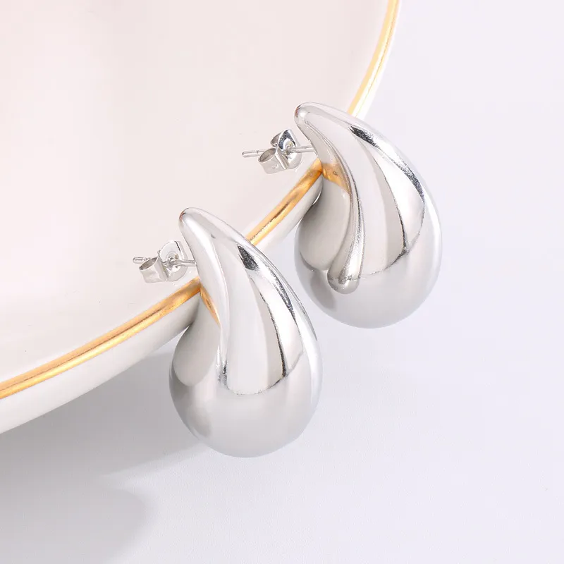 Stylish and Sophisticated Chubby Teardrop Earrings Stainless Steel Hollow Earrings