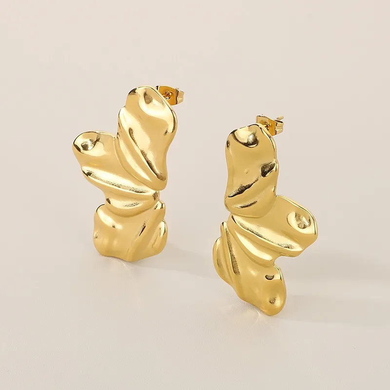 Fashionable and High-End Stainless Steel Irregular Flower Shaped Women's Atmospheric Gold Earrings