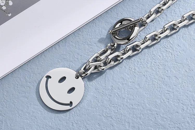 Stainless Steel Exaggerated Personality Creative Smiling Face Ot Buckle Bracelet Necklace Set for Women's Jewelry