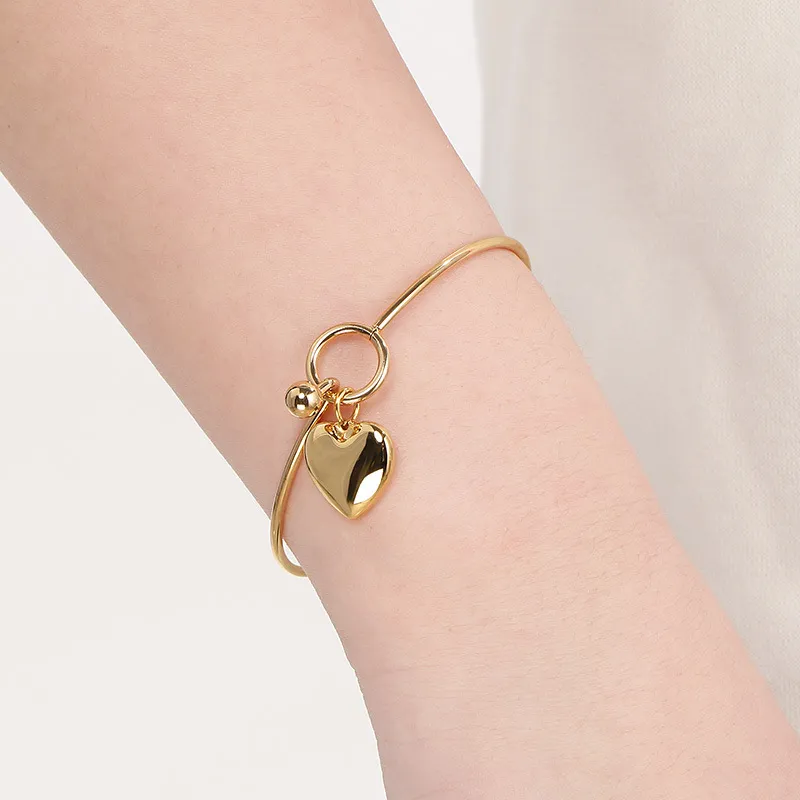 Heart Shaped Bangles Women's Engraved Love Pendant Buckle Bracelet