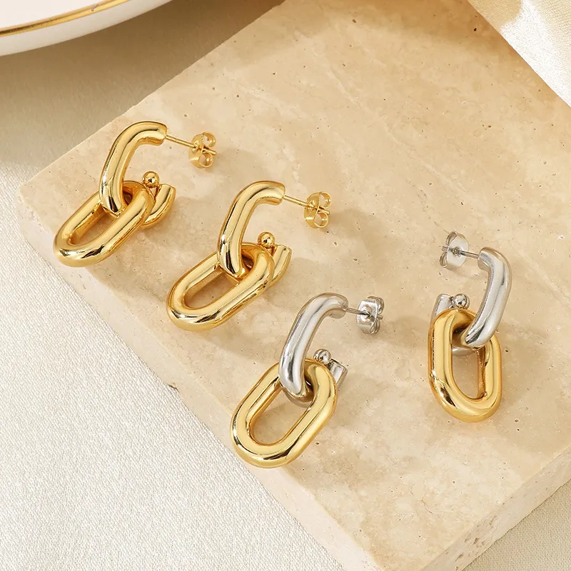 Minimalist Round Stainless Steel Earrings Elegant 18K Gold-Plated Chain Earrings Wholesale Jewelry