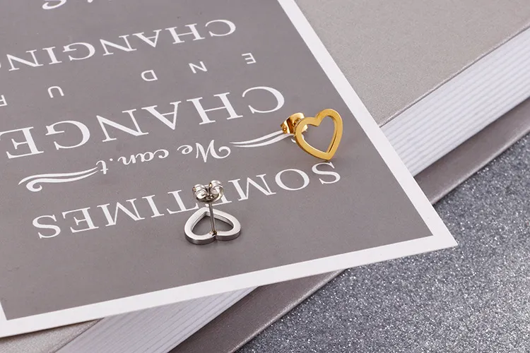European American Fashion Minimalist Trendy Earrings Stainless Steel Hollow Heart Stud Earrings