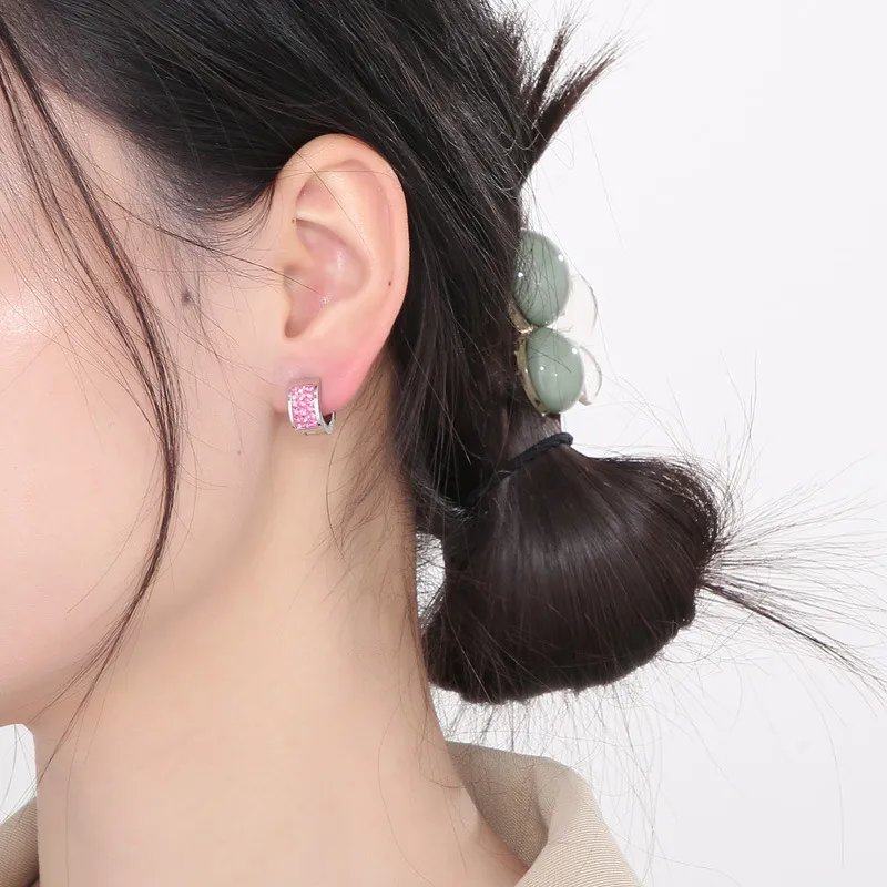 European American New Arrival Rhinestone-Encrusted Ear Buckles Trendy Stainless Steel Stud Earrings