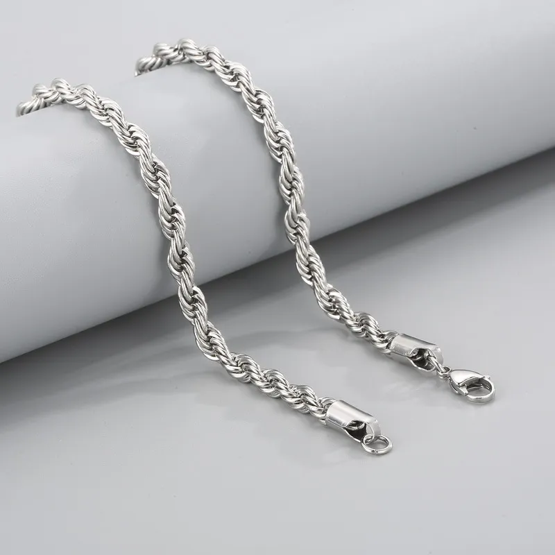 Minimalist Style Trendy Thick and Thin Clavicle Chain Accessories, Rock and Hip-Hop Steel Color Stainless Steel Fried Dough Twists Necklace for Men and Women