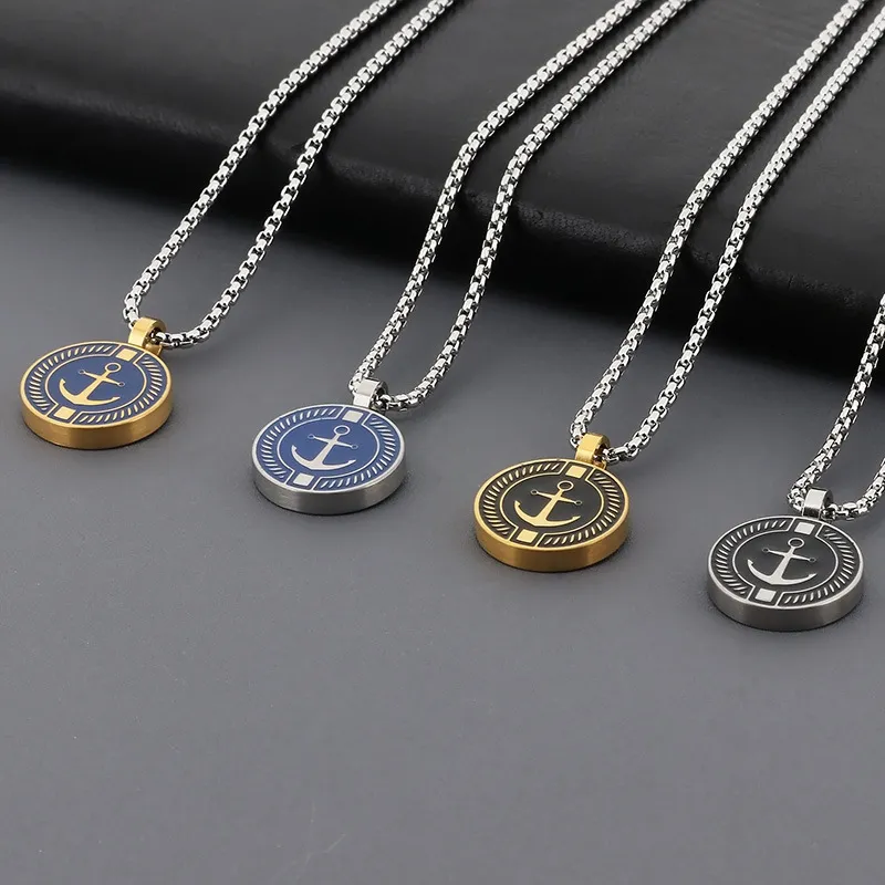 Couple Necklace, Stainless Steel Sailing Ship Anchor, Starry Sea Compass, Male Pendant, Personalized Niche Compass Design, Sweater Chain