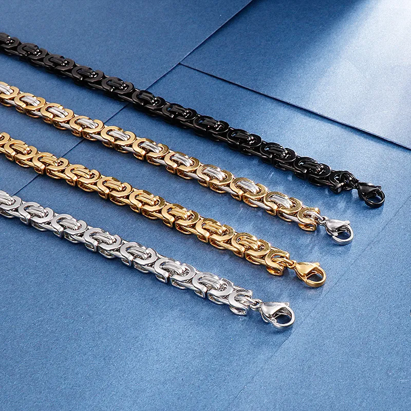 Cross-Border Foreign Trade Stainless Steel Creative Loop Necklace, Punk Fashion Style Men's Section Chain Bracelet Set