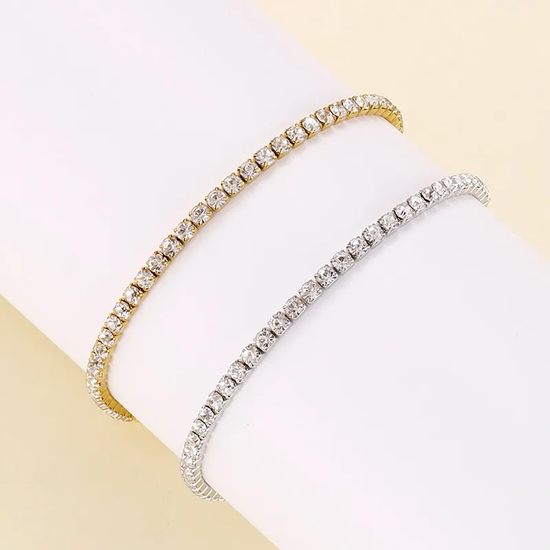 Stainless Steel Trendy Fashion Temperament Personalized Single Circle Zircon Full Diamond Bracelet Necklace for Women
