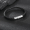 Men's Personalized Leather Rope Weaving Bracelet Stainless Steel Snap Button Trendy Men's Simple Plain Circle Bracelet