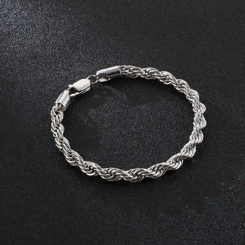 Hip Hop Men's Bracelet Gold Plated 18K Fried Dough Twists Chain Stainless Steel Braided Twisted Rope Bracelet