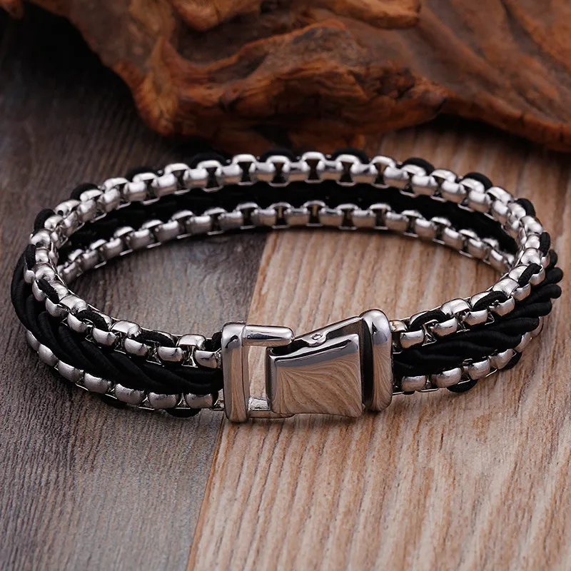 Popular Nylon Rope Weaving Bracelet Fashion Stainless Steel Chain Weaving Men's Stainless Steel Jewelry Wholesale
