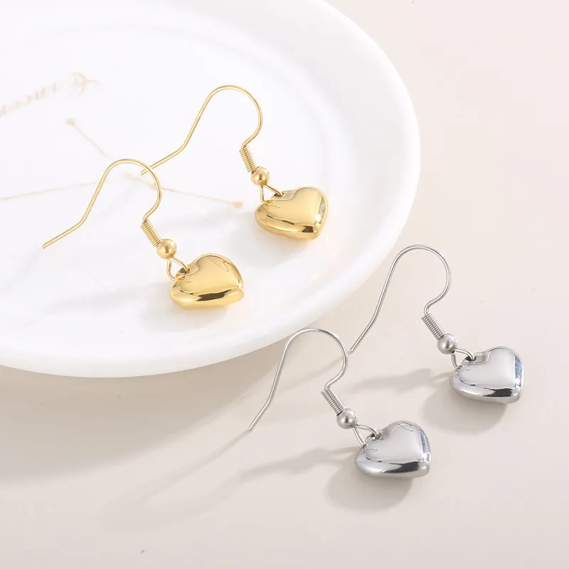 Minimalist Style Stainless Steel Heart-Shaped Pendant Earrings Necklace Set Jewelry Women's Accessories