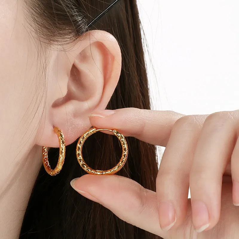 Korean Elegant Rhombus Stainless Steel Hoop Huggie Earrings Minimalist Unisex Jewelry