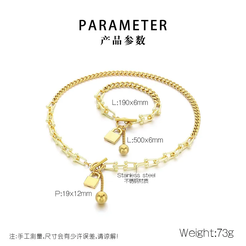 Hip-Hop Ball Padlock Gender-Neutral Sweater Chain Beaded Stainless Steel Jewelry Set Wholesale