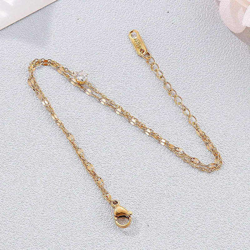 Cubic Adjustable Stainless Steel Chain Link Double-Layer Women's Bracelet