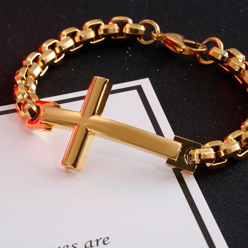 Stylish Stainless Steel Cross Hip-Hop Bending Card Bracelet Jewelry for Man
