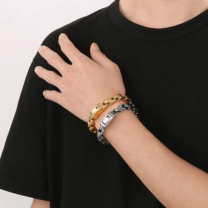 Cross-Border Trendy Minimalist Glossy Jewelry, Vacuum Plated 10mm Stainless Steel Men's Bracelet with Melon Seed Chain