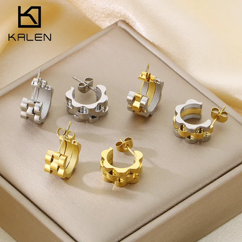 Ins Fashion Texture Earrings 18K Gold-Plated Hip Hop Two-Tone Stainless Steel Earrings