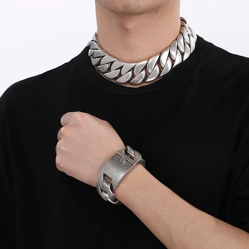 Hot Selling Trend 31mm Chain Gold Plated Stainless Steel Necklace Bracelet Sets