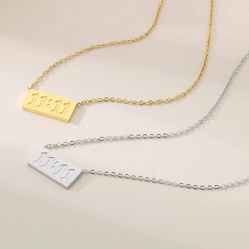 Customized Carved Stainless Steel Gold-Plated Angel Number 11: 11 Pendant Necklace