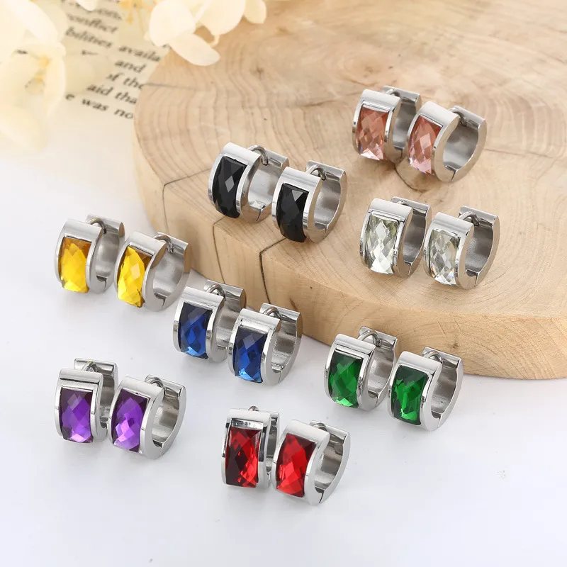 European and American Style Glass Ear Clips Stainless Steel Earrings for Women
