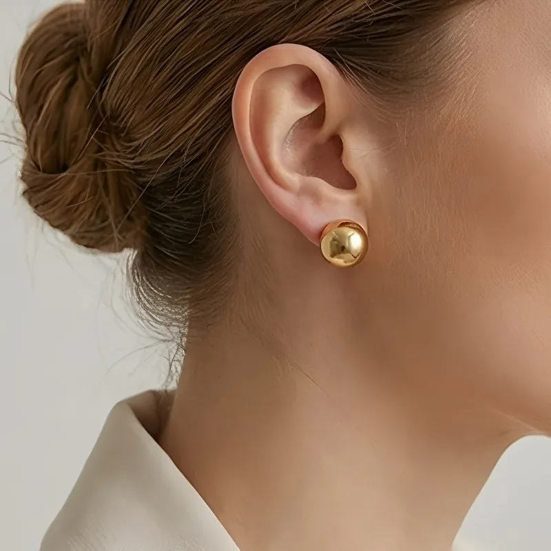 Round Beaded Stainless Steel Stud Earrings Available in Various Sizes and Colors