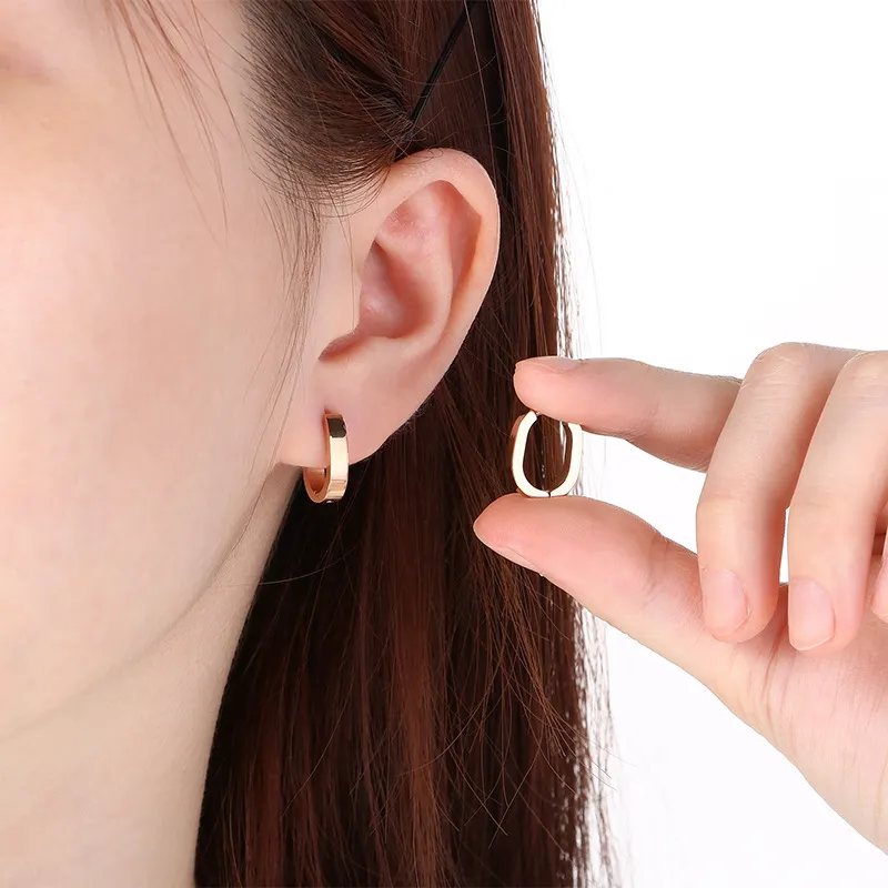 Geometric Stainless Steel Huggie Earrings Minimalist Unisex Trendy European Jewelry