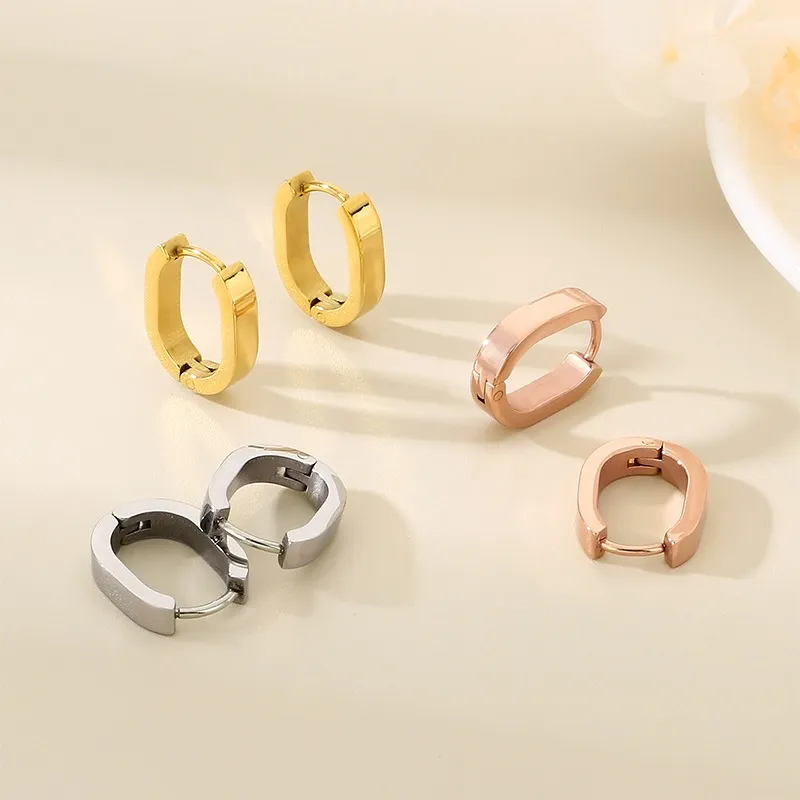 Geometric Stainless Steel Huggie Earrings Minimalist Unisex Trendy European Jewelry