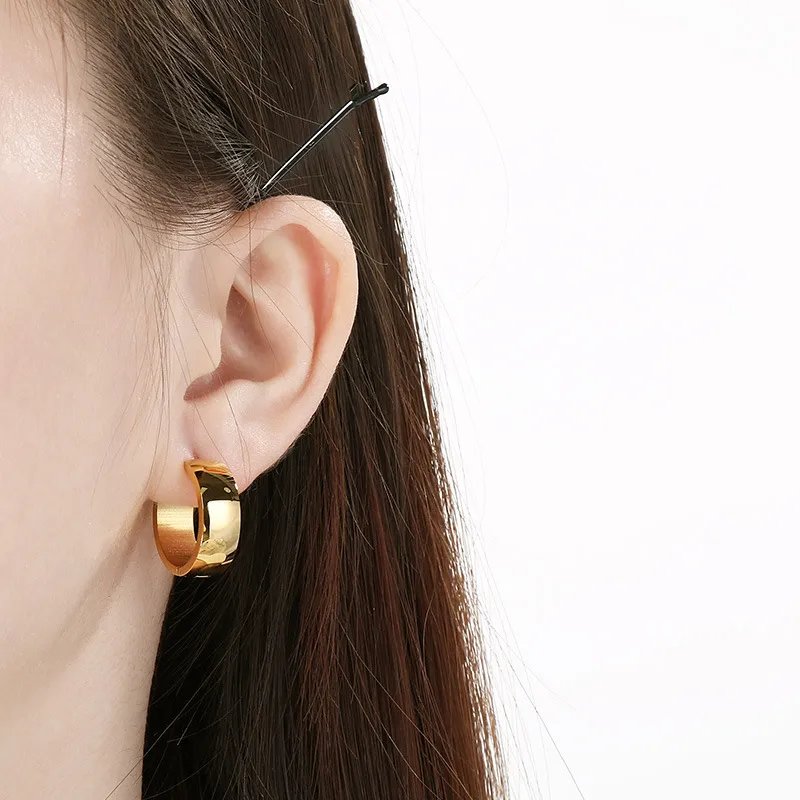 Minimalist Smooth Stainless Steel Huggie Stud Earrings Versatile Trendy Unisex Daily Jewelry