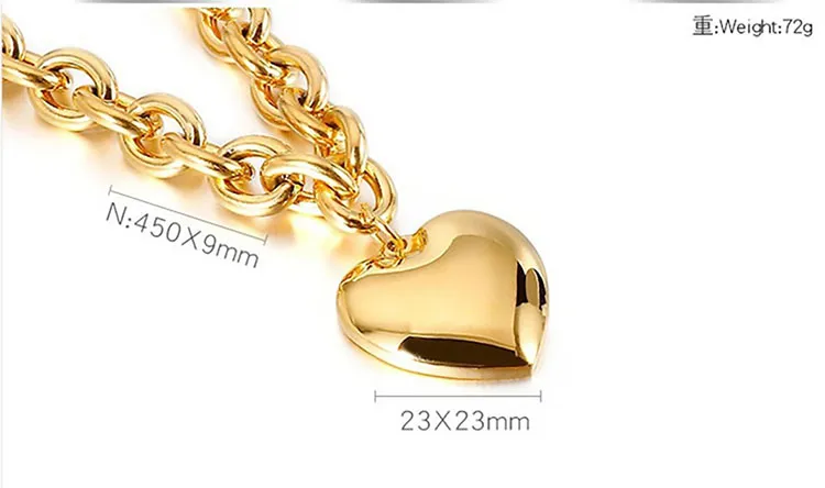 Minimalist Personalized Large Heart Pendant Stainless Steel Necklace Hip-Hop Stainless Steel Jewelry Set