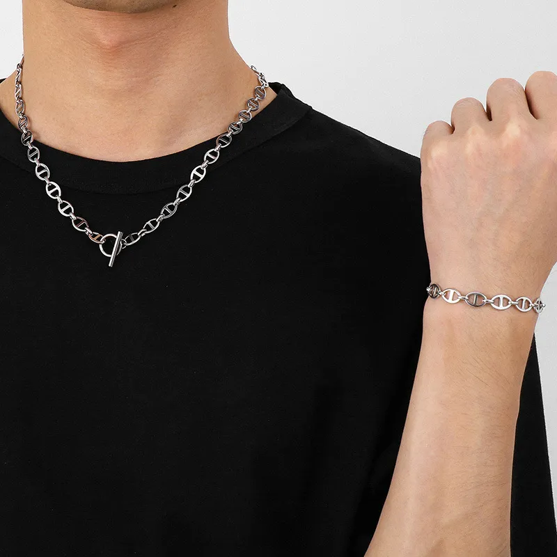 Minimalist Stainless Steel Pig Nose Chain Bracelet Necklace Ot Clasp Stainless Steel Jewelry