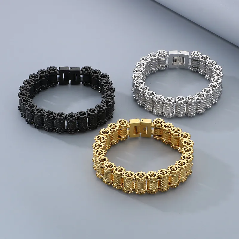 Personalized Trendy European and American Hip Hop Stainless Steel Men's Bicycle Chain Motorcycle Chain Bracelet Jewelry