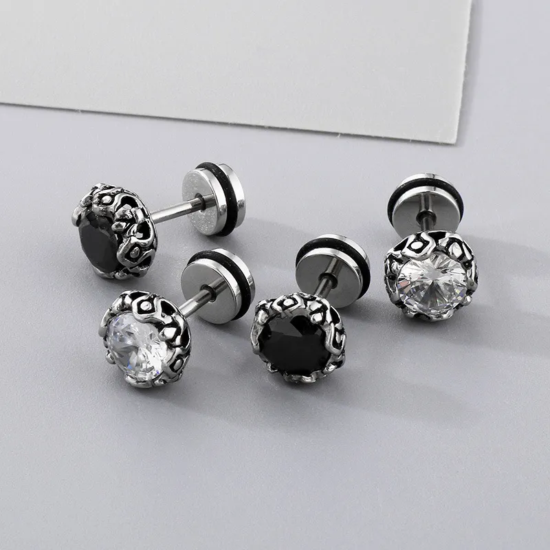 Punk Style Retro Personality Stainless Steel High-End Feeling Diamond Studded Geometric Temperament Earrings