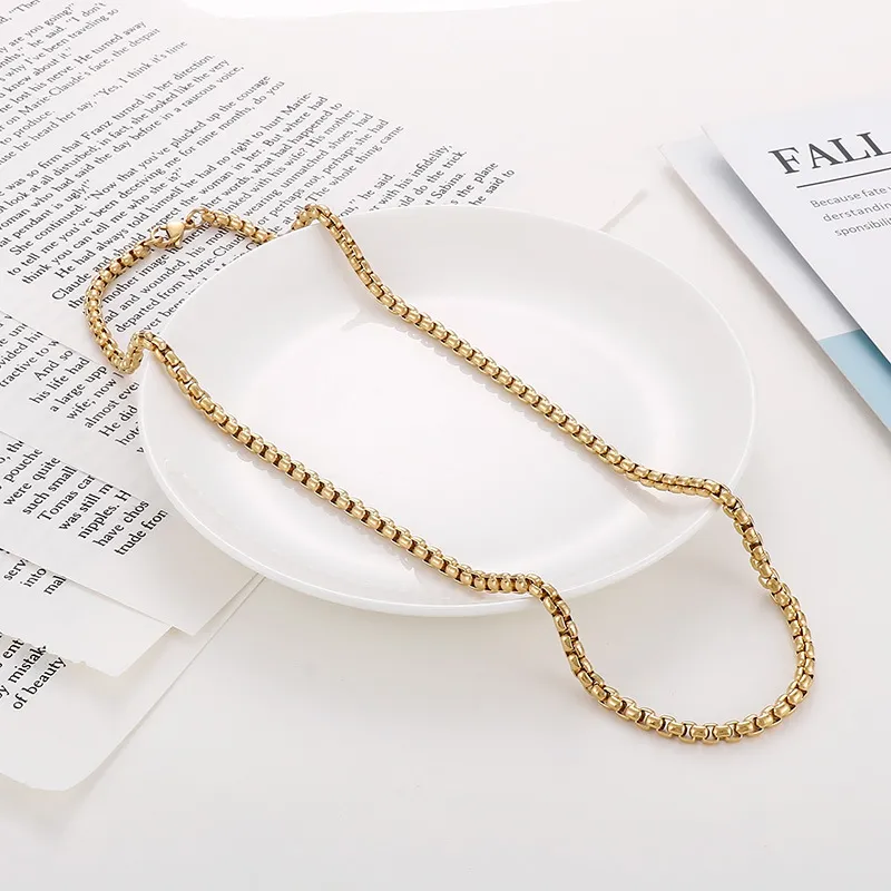 18K Gold Plated Square Pearl Necklace Stainless Steel Multi-Spec Pendant Chain