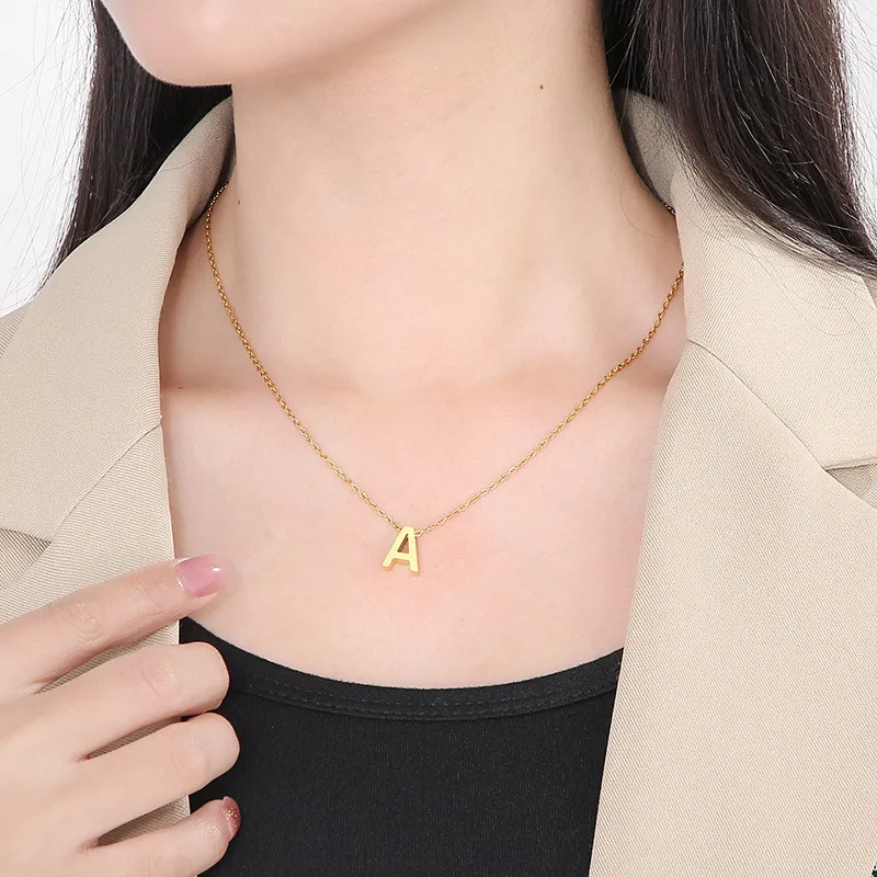 26 English Letters Short Collarbone Chain Wholesale European American Fashion Stainless Steel Pierced Letter Pendant Necklace